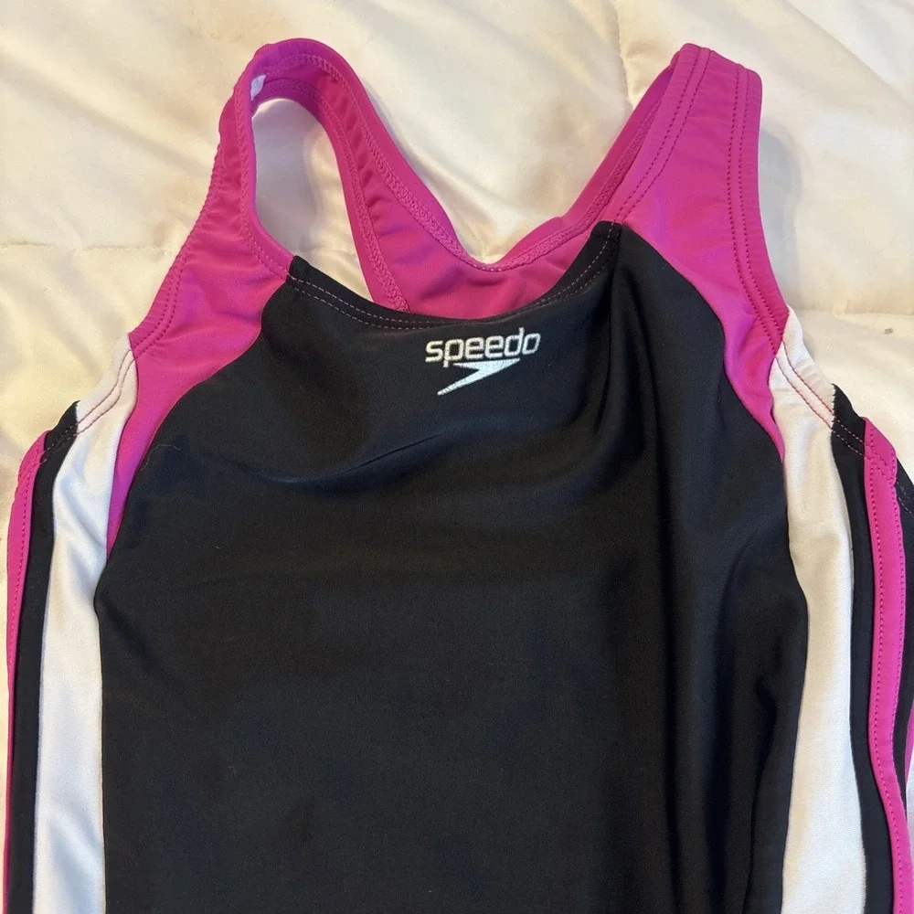 Speedo Girls Youth Infinity Splice 1 Piece Swimsuit Black Pink 10 7142026